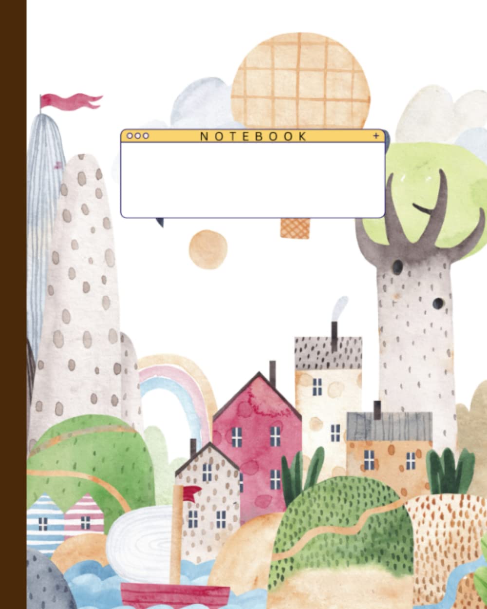 Happy Little Town: Wide Ruled Lined Notebook (Composition Notebook,Journal) (8x10): Great for Writers, Notetakers, Journal Keepers