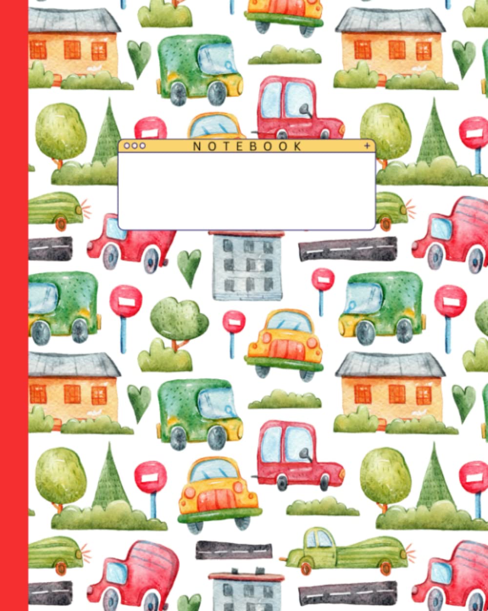 Happy Spring Town: Wide Ruled Lined Notebook (Composition Notebook, Journal) (8x10): Great for Writers, Notetakers, Journal Keepers