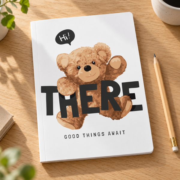 "Hi,There" : College Ruled Notebook: Teddy Bear Series: College Ruled Notebook: Composition Book — writing desk lifestyle mockup