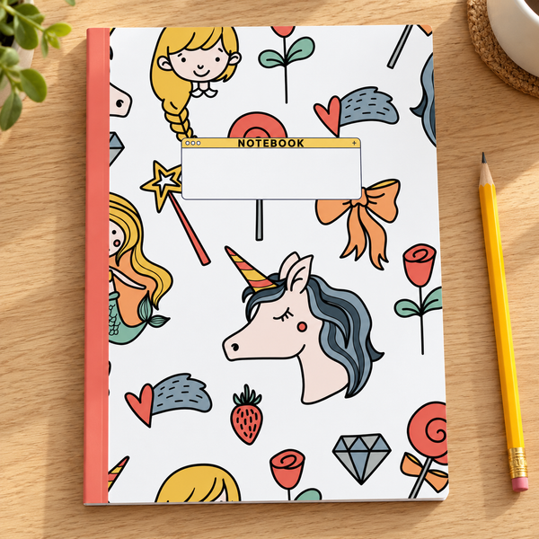 Unicorn Composition Notebook: Girl's Favorite Unicorn Wide Ruled Composition Notebook — lifestyle mockup