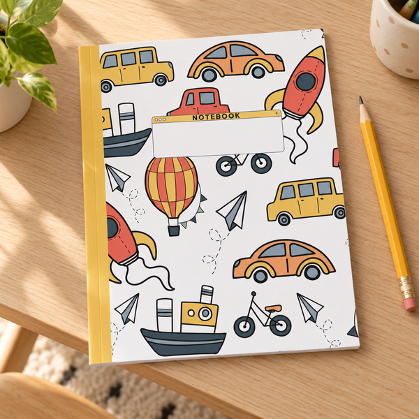 Children's Notebook: Children's wild ruled notebook — writing desk lifestyle mockup