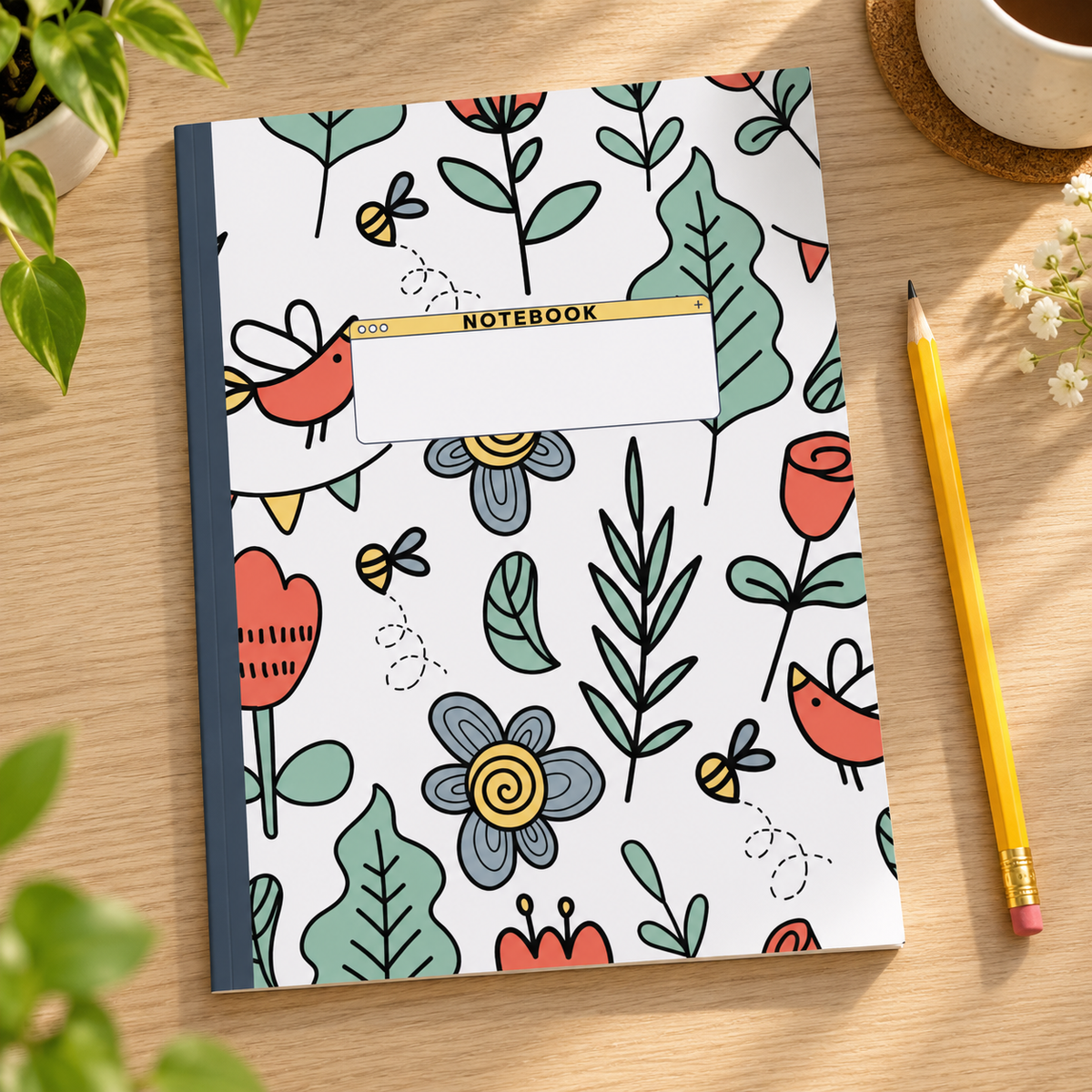 Garden Design Composition: Children's Wide Ruled Flower Plant Garden Design Composition Notebook — lifestyle mockup