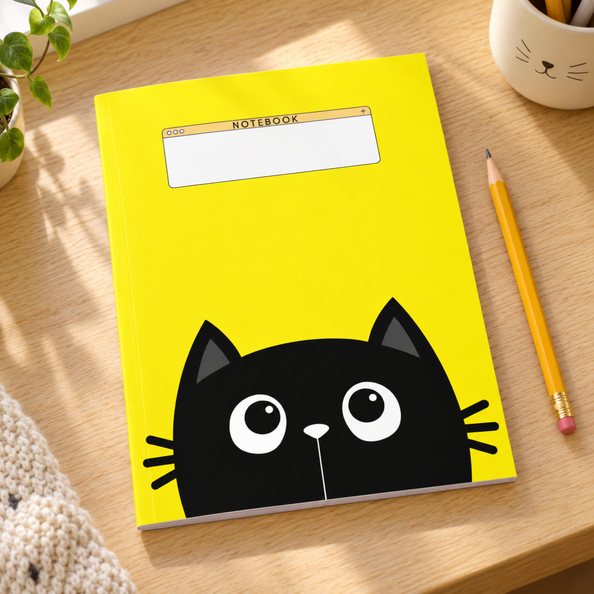 Cute Cool Cat Wide Ruled Lined Notebook (Composition Book, Journal) (8x10): Best for Young Futuristic Notetakers, Journal Keepers, Writers — writing desk lifestyle mockup